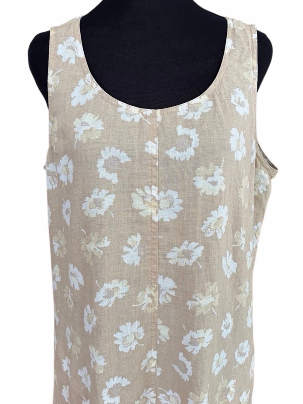 J Jill tan/cream floral sleeveless 100% linen shift dress size M. - Picture 3 of 8